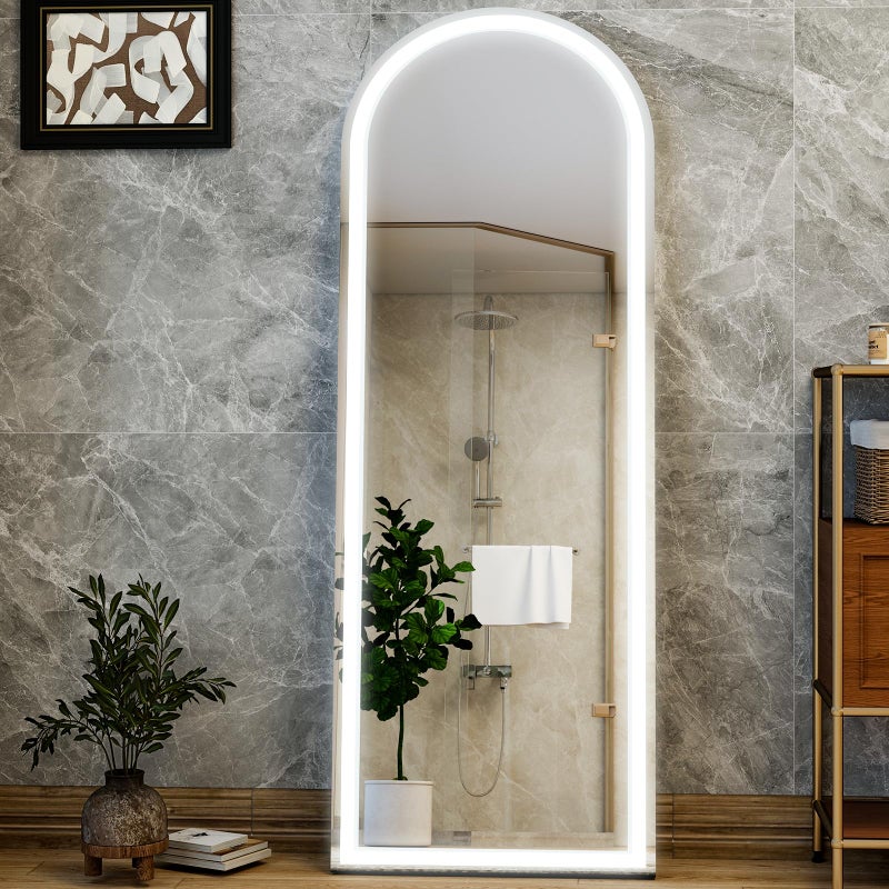 GLSLAND 20"x56" Arched LED Full Length Mirror with Lights â€“ Wall Mounted or Standing Full Body Mirror for Bedroom/Cloakroom â€“ Dimmable with 3 Color Lighting Modes - Image 2