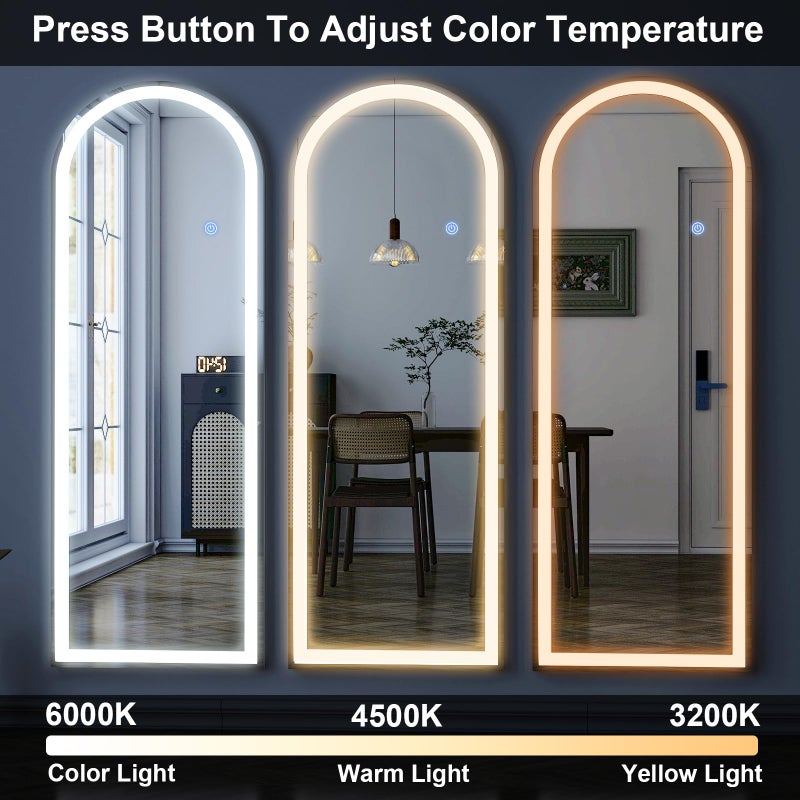 GLSLAND 20"x56" Arched LED Full Length Mirror with Lights â€“ Wall Mounted or Standing Full Body Mirror for Bedroom/Cloakroom â€“ Dimmable with 3 Color Lighting Modes - Image 4