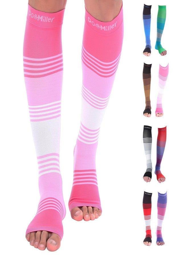 Doc Miller Premium Open Toe Compression Socks Dress Series 1 Pair 20-30mmHg, Toeless Compression Socks Women, Open Toe Pinkpinkwhite, L - Image 1