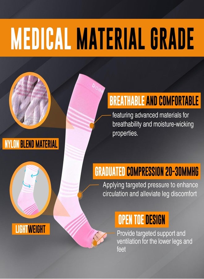 Doc Miller Premium Open Toe Compression Socks Dress Series 1 Pair 20-30mmHg, Toeless Compression Socks Women, Open Toe Pinkpinkwhite, L - Image 4