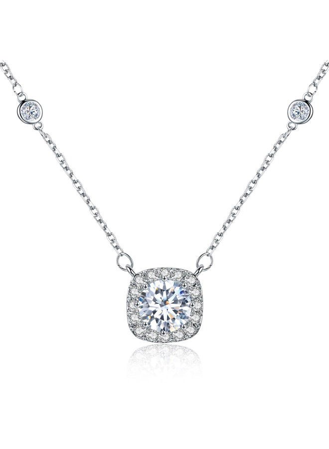SBLING Platinum Plated AAAA Cubic Zirconia Cushion Shape Halo Pendant Necklace (1.90 cttw) - Image 1