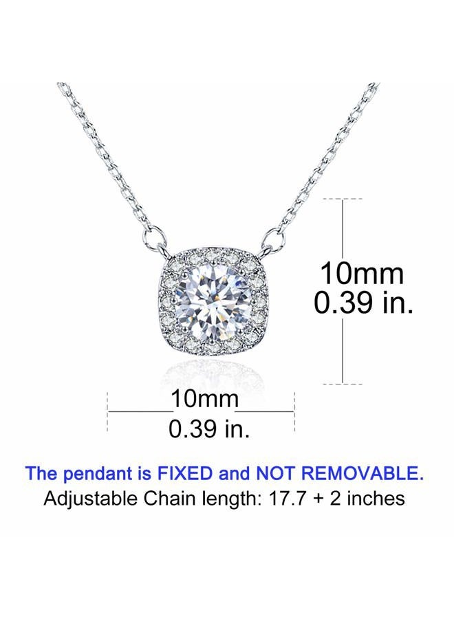 SBLING Platinum Plated AAAA Cubic Zirconia Cushion Shape Halo Pendant Necklace (1.90 cttw) - Image 5