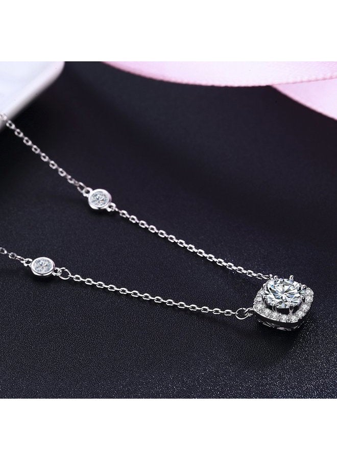 SBLING Platinum Plated AAAA Cubic Zirconia Cushion Shape Halo Pendant Necklace (1.90 cttw) - Image 3