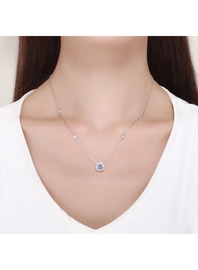 SBLING Platinum Plated AAAA Cubic Zirconia Cushion Shape Halo Pendant Necklace (1.90 cttw) - Image 4