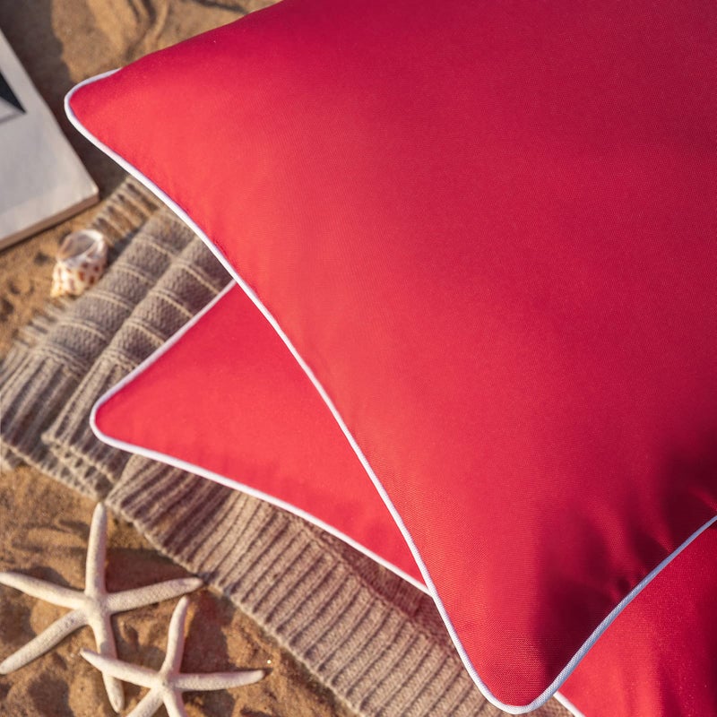 Phantoscope Pack of 2 Outdoor Waterproof Solid Throw Decorative Pillow Cover Decorative Square Outdoor Pillows Cushion Case Patio Pillows for Couch Tent Sunbrella (18''x18'',Red) - Image 2