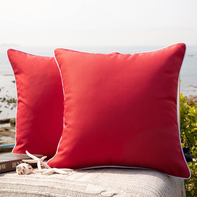 Phantoscope Pack of 2 Outdoor Waterproof Solid Throw Decorative Pillow Cover Decorative Square Outdoor Pillows Cushion Case Patio Pillows for Couch Tent Sunbrella (18''x18'',Red) - Image 1