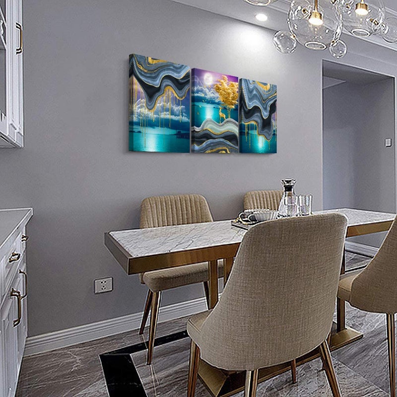 TTHYUEWS Canvas Wall Art For Living Room Wall Decor For Bedroom Kitchen Canvas Art Prints Artwork Modern Framed Room Home Decorations Blue Starry Sky Landscape Paintings Wolf Office Hang Pictures 3 Pieces - Image 4