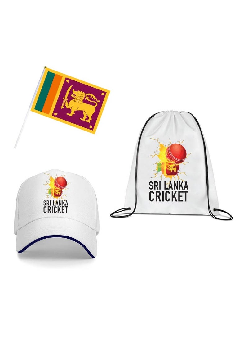 مجموعة كومبو لعشاق الرياضة في سريلانكا - عبوة من 3 قطع - حقيبة برباط وعلم يدوي وقبعة - مجموعة كومبو لعشاق الرياضة في سريلانكا - مثالية للمباريات والأحداث الرياضية - Image 1