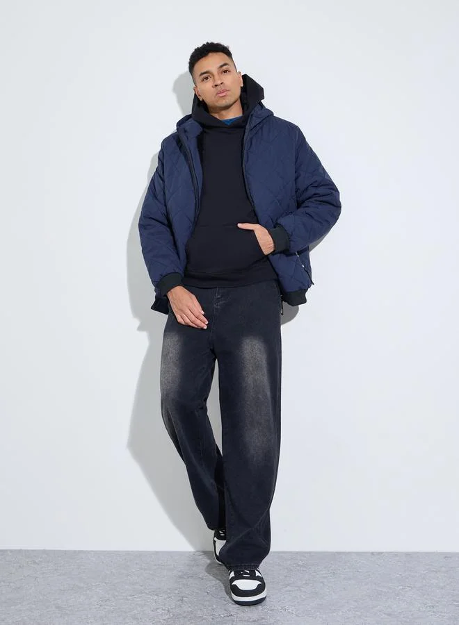 Styli Black Pullover Hoodie with Japanese Calligraphy Print
