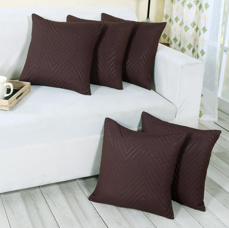 RD TREND UltraSonic Microfiber Cushion Covers, 60 x 60 cm/24 x 24 inches, Set of 5, 250 TC,Back Zipper (Coffee) - Image 1