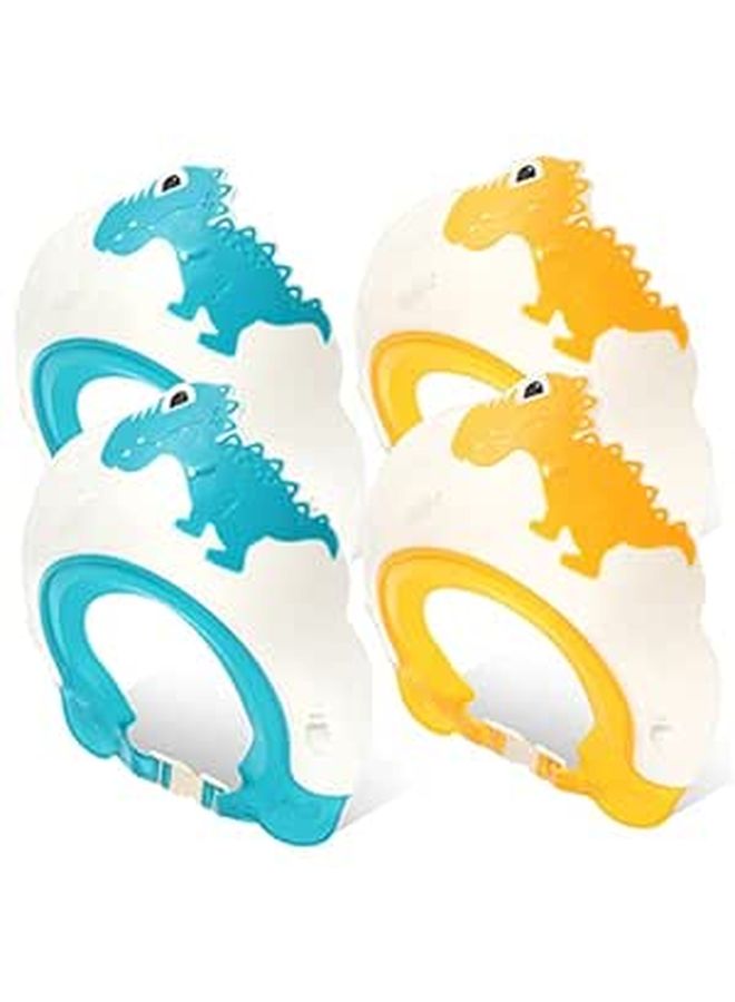4Pcs Cartoon Dinosaur Design Adjustable Shower Cap Set For Kids Bathing And Eye Protection - Image 1