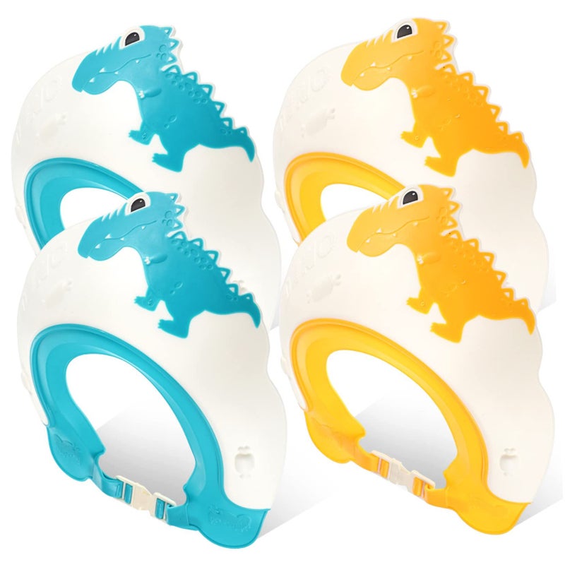 4Pcs Cartoon Dinosaur Design Adjustable Shower Cap Set For Kids Bathing And Eye Protection - Image 2