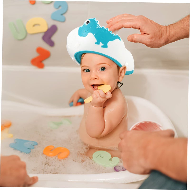 4Pcs Cartoon Dinosaur Design Adjustable Shower Cap Set For Kids Bathing And Eye Protection - Image 3