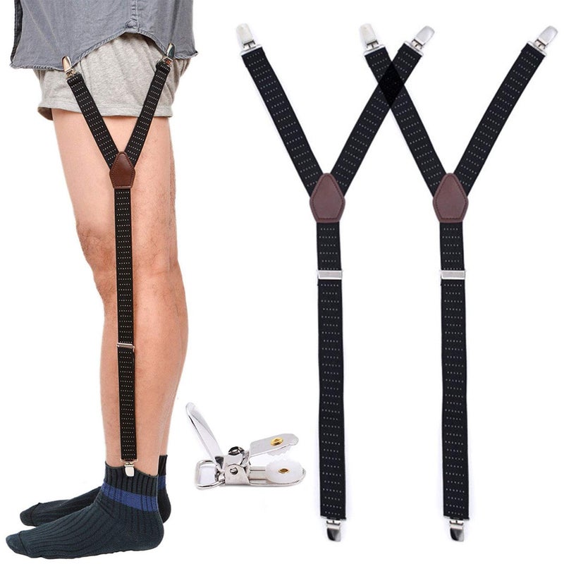 Kedofe Mens Shirt Stays Military Adjustable Elastic Garter Straps Sock Non-slip Clamps (Black/1 Pair) - Image 1