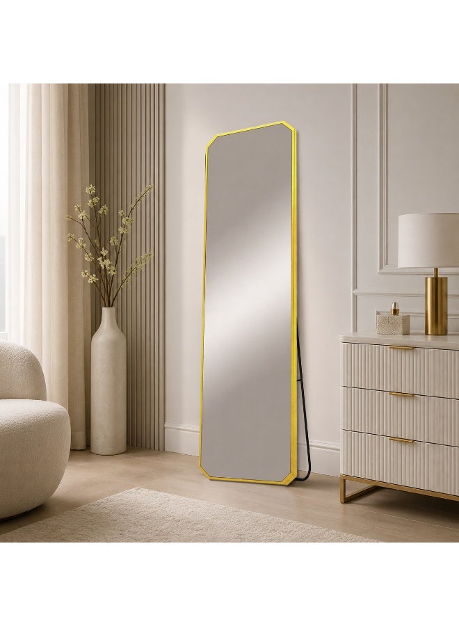 alsaada home Full-Length Free Standing Floor Mirror with Wheels & Metal Frame, 170x50 cm - Gold - Image 2
