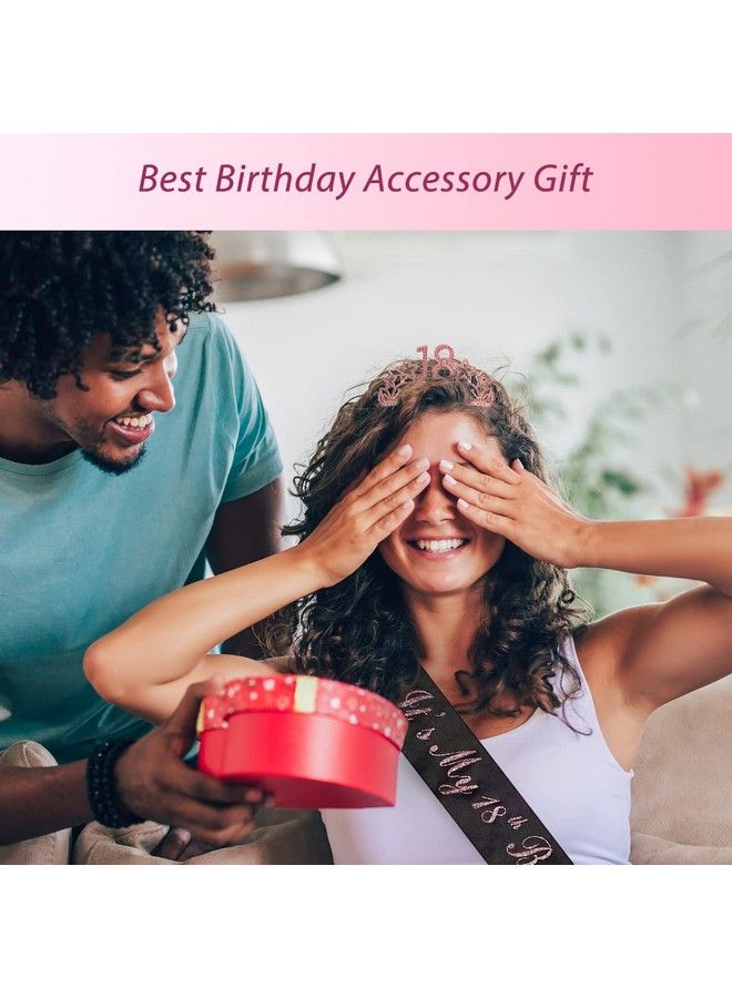 MEANT2TOBE 18Th Birthday Sash And Tiara For Women Fabulous Set: Glitter Sash + Stars Rhinestone Pink Premium Metal Tiara, 18Th Birthday Gifts For Women Party - Image 5