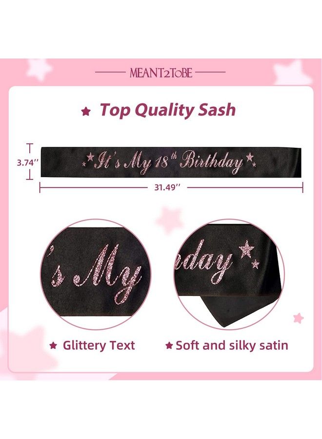 MEANT2TOBE 18Th Birthday Sash And Tiara For Women Fabulous Set: Glitter Sash + Stars Rhinestone Pink Premium Metal Tiara, 18Th Birthday Gifts For Women Party - Image 4
