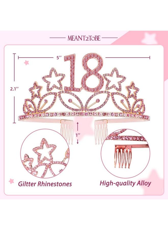 MEANT2TOBE 18Th Birthday Sash And Tiara For Women Fabulous Set: Glitter Sash + Stars Rhinestone Pink Premium Metal Tiara, 18Th Birthday Gifts For Women Party - Image 3