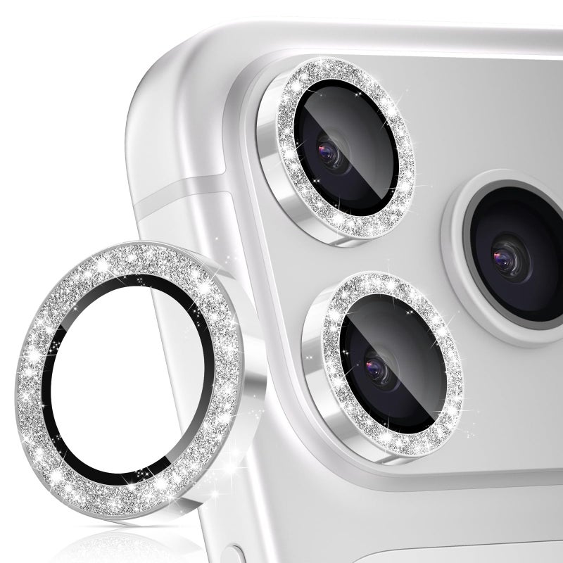 imluckies Camera Lens Protector for iPhone 17 Pro/iPhone 17 Pro Max, AR+AF Tempered Glass & 9H Hardness Shatterproof, HD Clear Metal Sparkle Lens Cover with Installation Tray 2025, Bling Sliver - Image 1