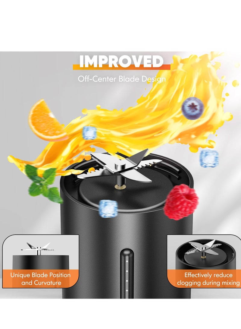 SYOSI خلاط محمول، خلاط بحجم شخصي للشيك والمشروبات مع 6 شفرات، كوب خلاط صغير سعة 16 أونصة خالي من BPA وقابل للشحن عبر USB للمكتب، الصالة الرياضية، المطبخ (أسود) - Image 5