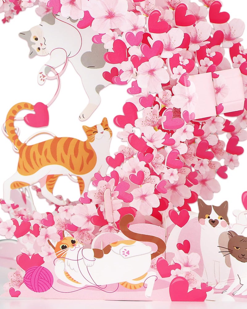 FaCraft Valentines Day Card - Romantic Cats & Cherry Blossom Moon Valentines Day Card, 3D Valentine Card Pop Up for Her, Him, Kids - Handmade 6x8 with Blank Writing Insert, Envelope, Seal - Image 5