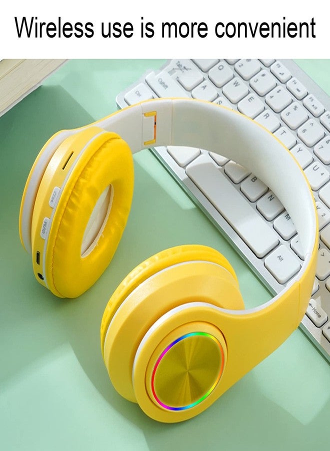 ciciglow Cat Ear PC Gaming Headset, Noise Reduction Gaming Headphone Glowing LED Light Deep Bass Foldable Headband Headphones with Soft Earmuffs (Yellow) - Image 3