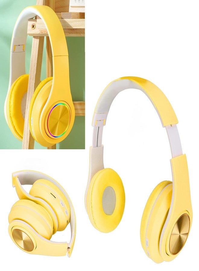 ciciglow Cat Ear PC Gaming Headset, Noise Reduction Gaming Headphone Glowing LED Light Deep Bass Foldable Headband Headphones with Soft Earmuffs (Yellow) - Image 2