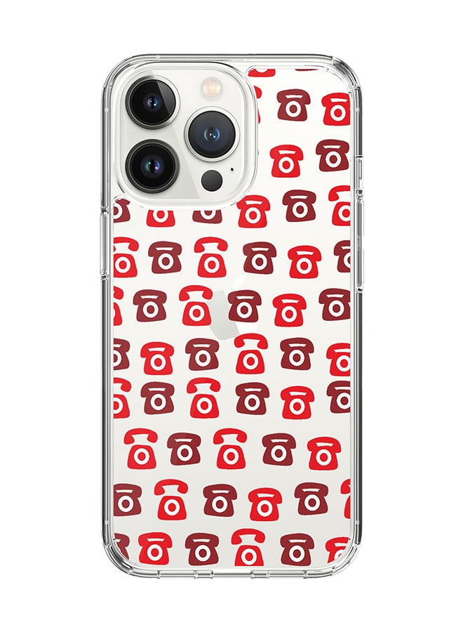 Stylizedd Classic Clear for Apple iPhone 14 Pro Case Hybrid Soft Cover Flexible Edges Anti Drop TPU PC Gel Thin Transparent Cover - Red Ringing Telephone 