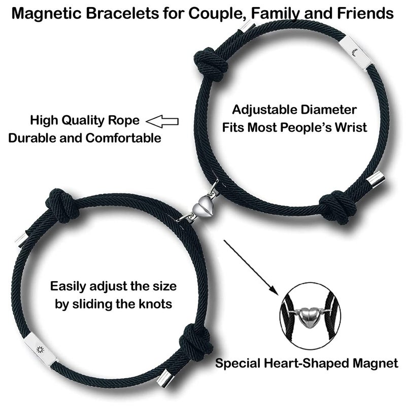tekme 2PCS Set Magnetic Couple Bracelets for Women Men, Stainless Steel Heart Shaped with Sun and Moon Attraction Matching Bracelet Gifts for Lover/Friend, Gift for Valentine Day - Image 4