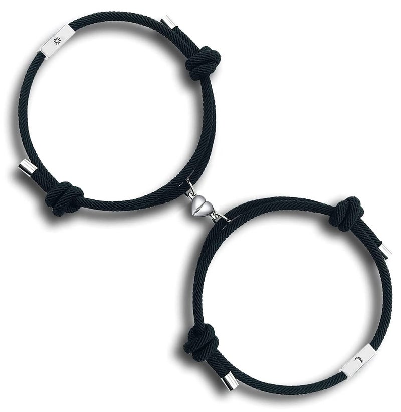 tekme 2PCS Set Magnetic Couple Bracelets for Women Men, Stainless Steel Heart Shaped with Sun and Moon Attraction Matching Bracelet Gifts for Lover/Friend, Gift for Valentine Day - Image 1
