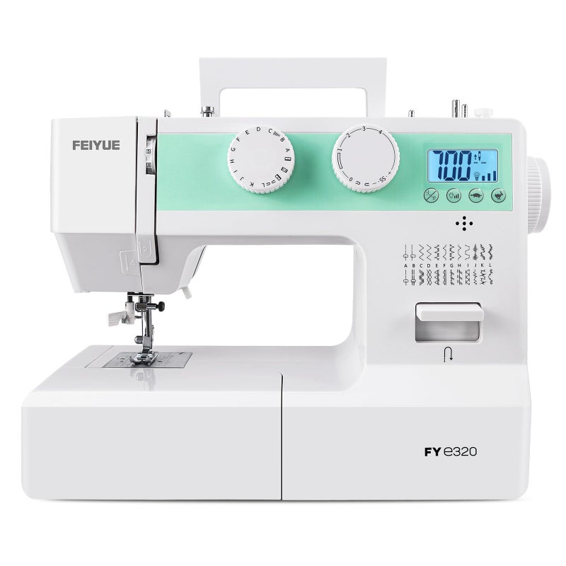 FEIYUE FYe320 Full Size Sewing Machine with Foot Pedal Speed Control Heavy Duty  Portable LCD Display 25 Builtin Stitches 6 Bobbins  5 Included Sewing Feet