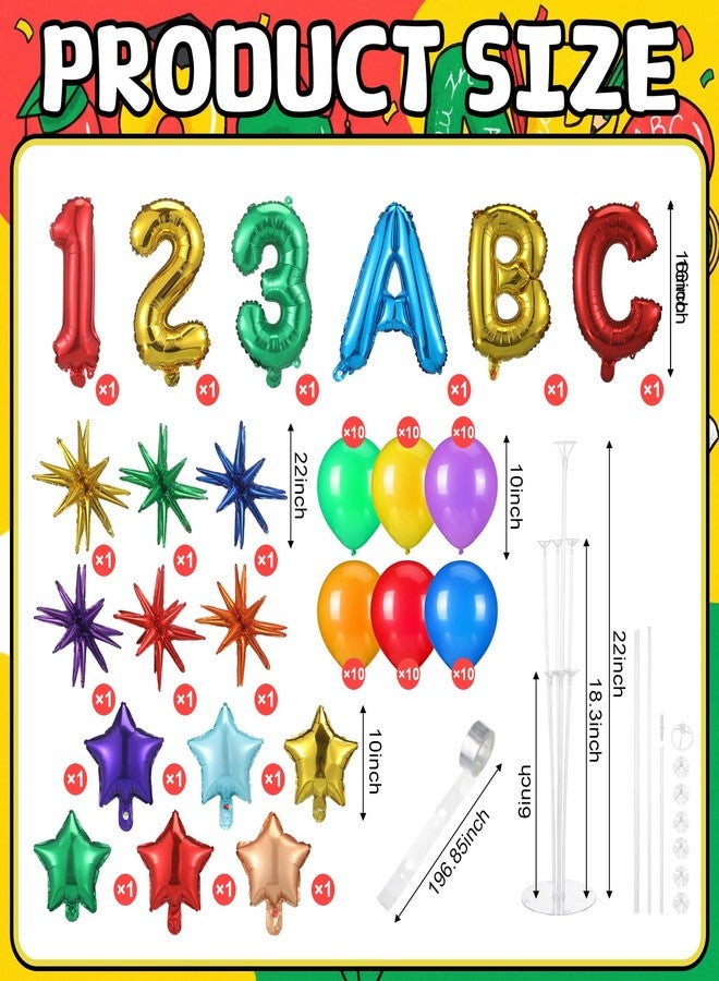 Seematn 6 Pcs Kindergarten Graduation Back to School Balloons Stand Kits Decor First Day of School Balloons Abc 123 Foil Balloon with Table Stand Classroom Decor for Pre K Graduation Party Event - Image 2