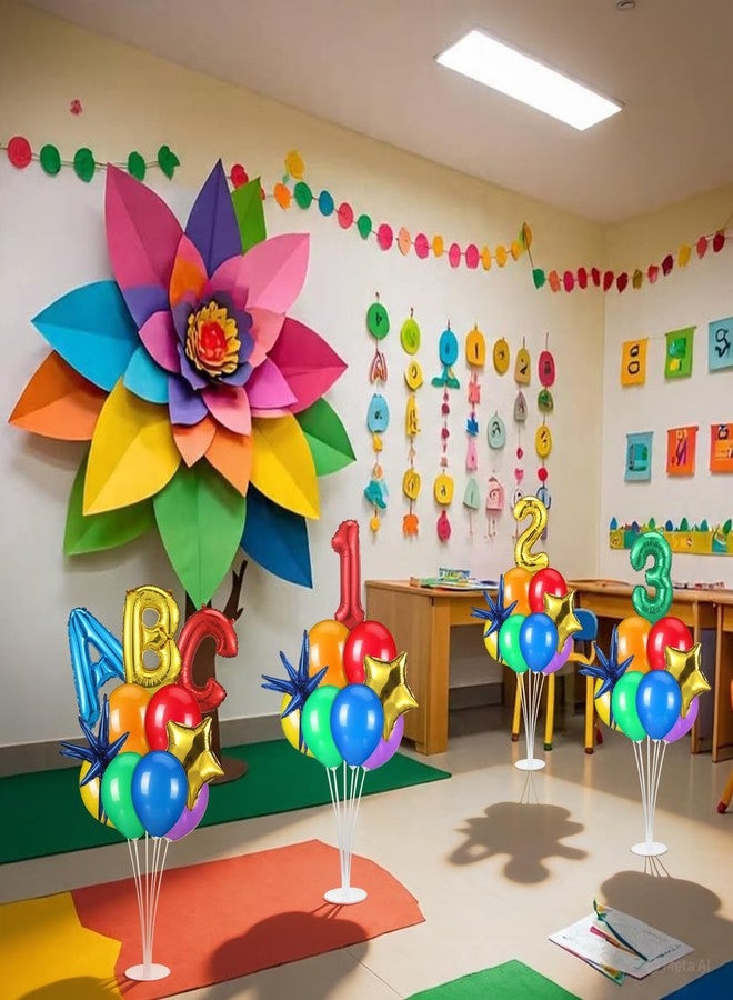 Seematn 6 Pcs Kindergarten Graduation Back to School Balloons Stand Kits Decor First Day of School Balloons Abc 123 Foil Balloon with Table Stand Classroom Decor for Pre K Graduation Party Event - Image 5