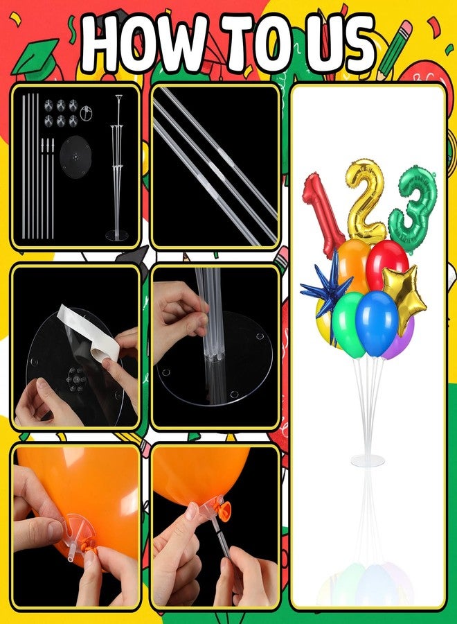 Seematn 6 Pcs Kindergarten Graduation Back to School Balloons Stand Kits Decor First Day of School Balloons Abc 123 Foil Balloon with Table Stand Classroom Decor for Pre K Graduation Party Event - Image 3