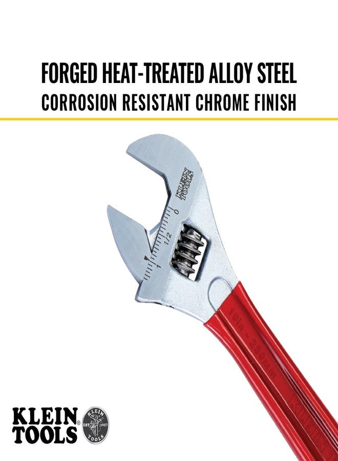KLEIN TOOLS Adjustable Drive Wrench, Forged with Extra Capacity Jaw and High Polish Chrome Finish, 10-inch - Image 4