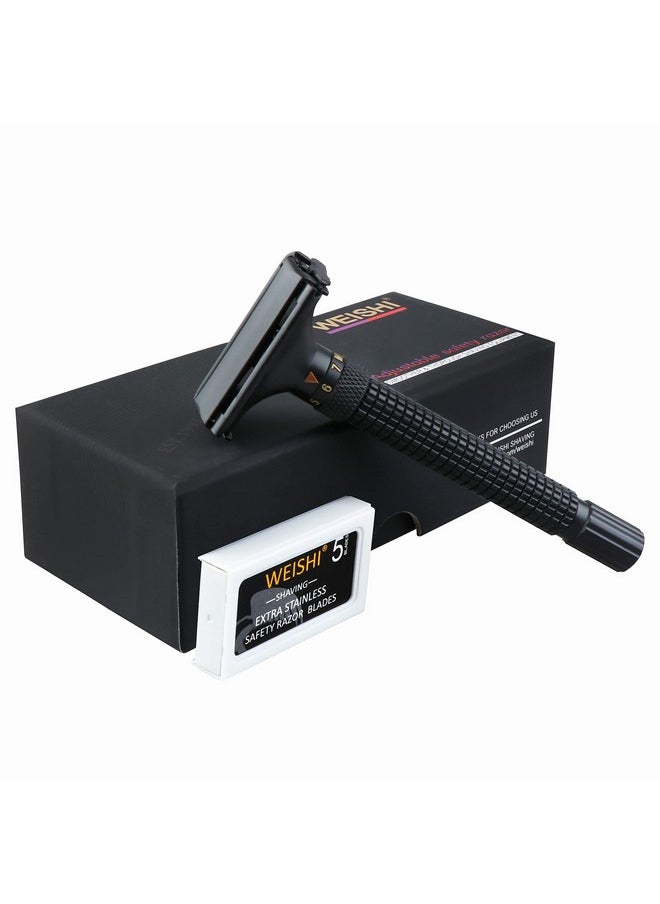 WeiShi - Butterfly Open Double Edge Safety Razor Nostalgic Adjustable Matte Black - Image 1
