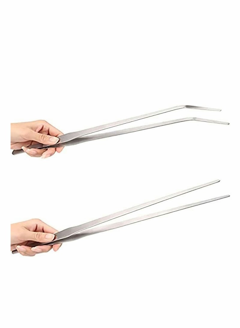 SYOSI Aquarium Tweezers Extra Long 15 inches, Stainless Steel Straight and Curved Tweezers for Fish Tank Plant Aquascape Tools, Feeding Tongs  - Image 1