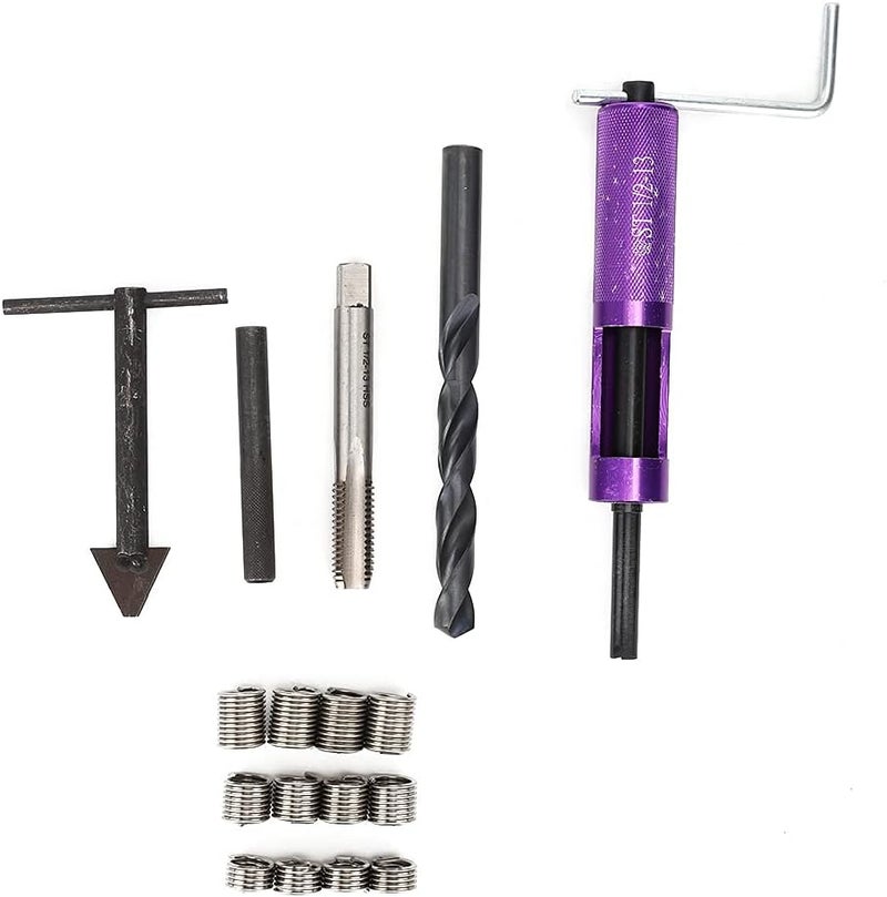 1/2in 13 UNC Thread Repair Kit with 12Pcs Threaded Insert Hand Tool, Easy Maintenance for Damaged Threads, High Strength Steel Material, Suitable for Mechanical Maintenance - Image 1