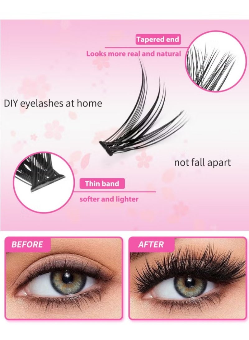 KHAJUL Lash Clusters Kit, 640 Pcs Eyelashes Clusters Extensions Kit, 9-16mm Individual Lashes Curl Fluffy Wispy False Eyelashes Thin Band, with Tweezers Brush DIY - Image 2