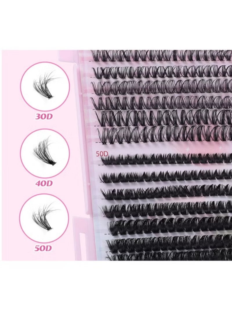 KHAJUL Lash Clusters Kit, 640 Pcs Eyelashes Clusters Extensions Kit, 9-16mm Individual Lashes Curl Fluffy Wispy False Eyelashes Thin Band, with Tweezers Brush DIY - Image 3