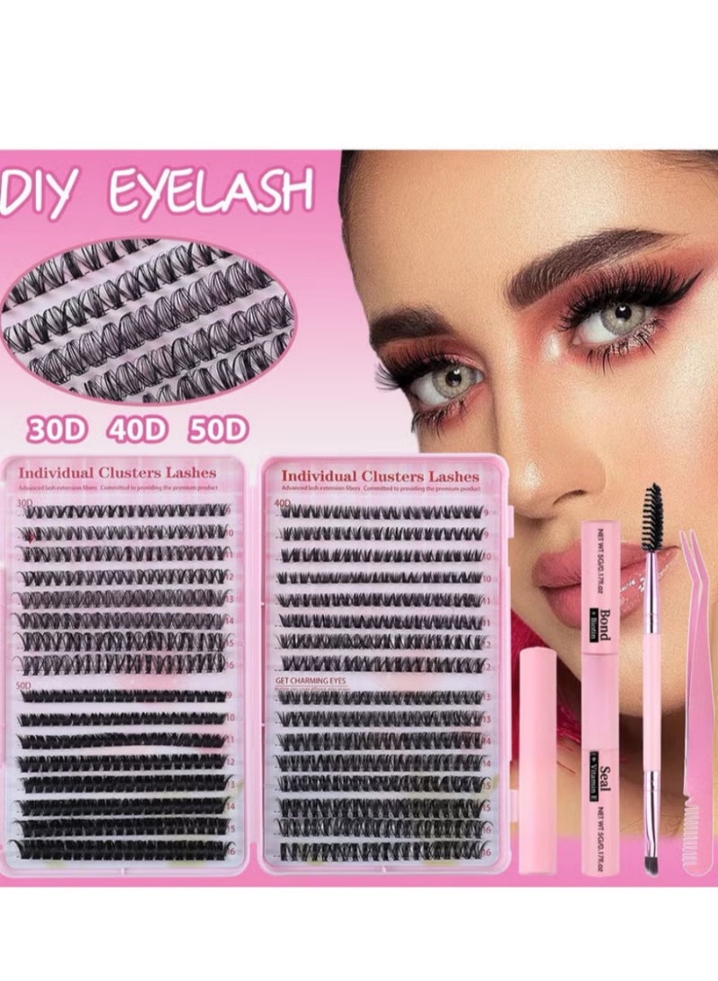 KHAJUL Lash Clusters Kit, 640 Pcs Eyelashes Clusters Extensions Kit, 9-16mm Individual Lashes Curl Fluffy Wispy False Eyelashes Thin Band, with Tweezers Brush DIY - Image 5