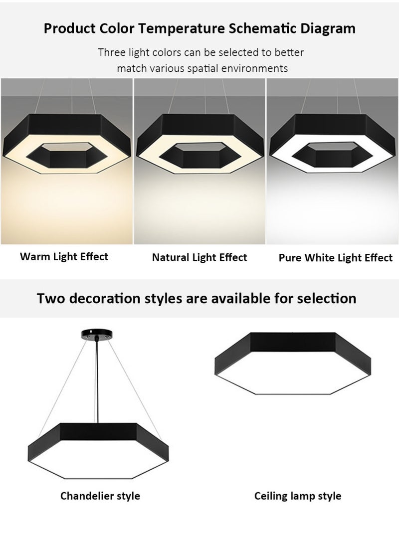 EzzySo Modern LED Chandelier 40cm Solid Hexagon Ceiling Light 30W Three Colors Variable Light Adjustable Hanging or Ceiling Mounted Hanging Industrial Style Pendant Light for Living Room Bedroom Office Gym Dance Studio Shopping Mall - Image 5
