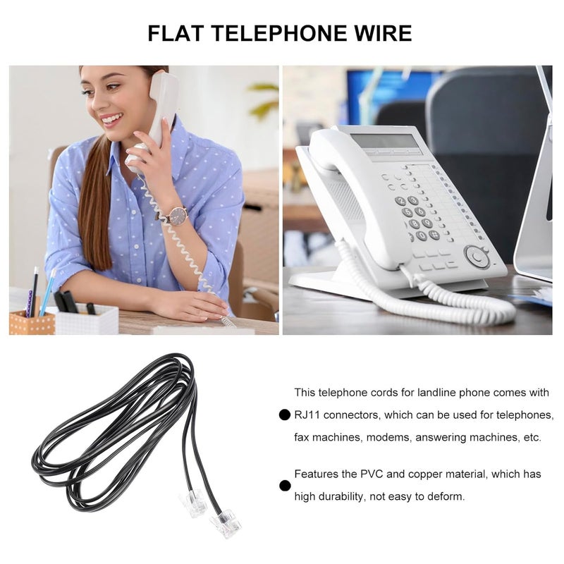 KICHOUSE 10pcs 2-Meter 4-core Flat Telephone Cable with Rj11 Connector, Landline Cord for Home and Office Telephone Accessories - Image 2