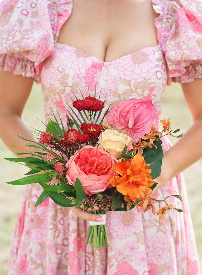 Rinlong 1Pc Tropical Flowers Wedding Bouquets for Bridesmaids Bride Orange Pink Bridesmaid Bridal Bouquet for Beach Wedding Prom - Image 4