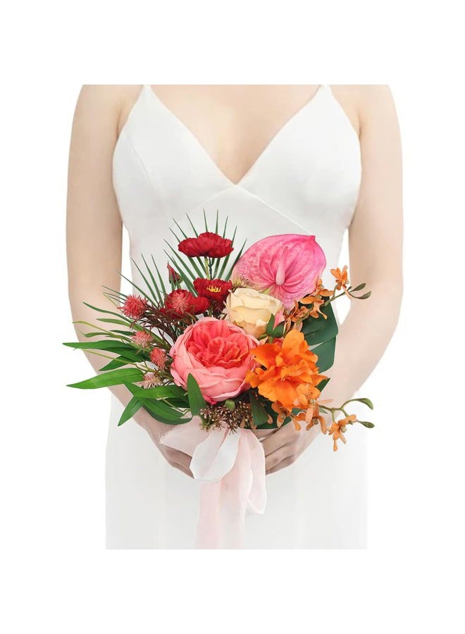 Rinlong 1Pc Tropical Flowers Wedding Bouquets for Bridesmaids Bride Orange Pink Bridesmaid Bridal Bouquet for Beach Wedding Prom - Image 1