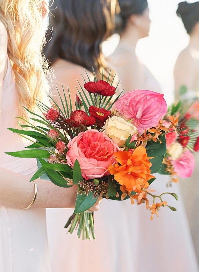 Rinlong 1Pc Tropical Flowers Wedding Bouquets for Bridesmaids Bride Orange Pink Bridesmaid Bridal Bouquet for Beach Wedding Prom - Image 3