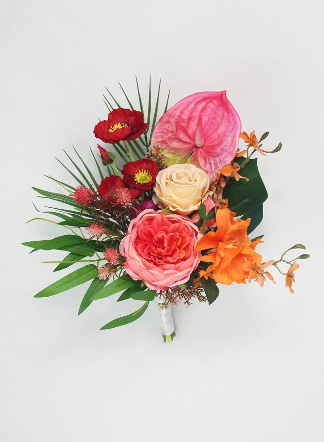 Rinlong 1Pc Tropical Flowers Wedding Bouquets for Bridesmaids Bride Orange Pink Bridesmaid Bridal Bouquet for Beach Wedding Prom - Image 2
