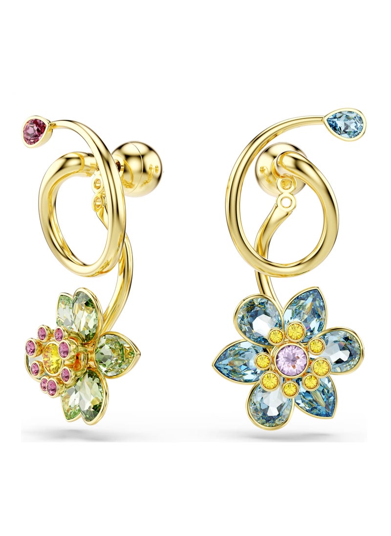 Swaro - Idyllia drop earrings,Asymmetrical design, Mixed cuts, Flower, Multicolored, Gold-tone plated-5709025 - Image 1