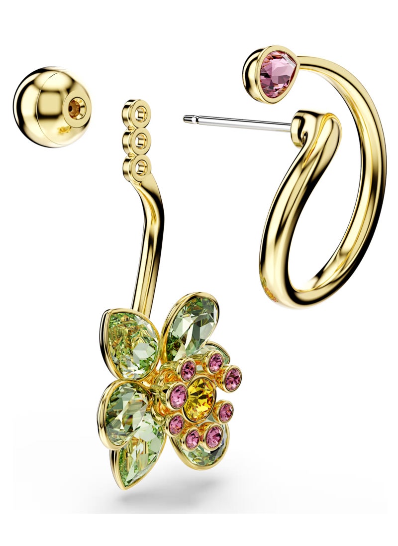 Swaro - Idyllia drop earrings,Asymmetrical design, Mixed cuts, Flower, Multicolored, Gold-tone plated-5709025 - Image 1