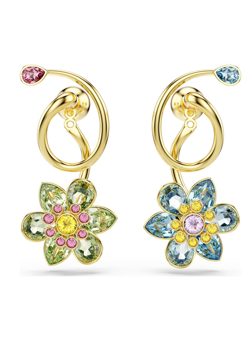 Swaro - Idyllia drop earrings,Asymmetrical design, Mixed cuts, Flower, Multicolored, Gold-tone plated-5709025 - Image 1